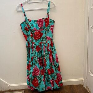 Bernie Dexter Paris Dress RARE Blue Red Pink Floral Cotton Midi Dress